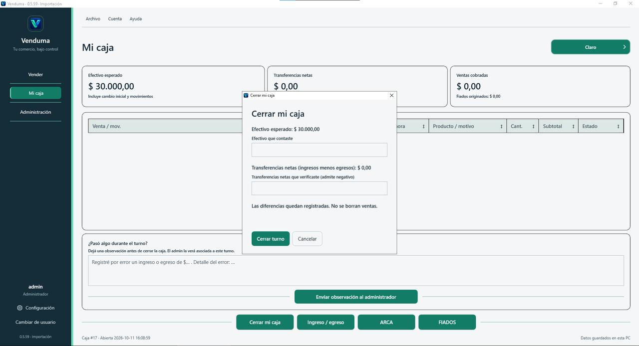 Formulario para cerrar caja